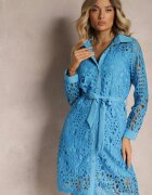 elsa.m by may Rochie Koszulowa Mini Albastră din dantelă ajurată și cu centură Norila