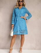 elsa.m by may Rochie Koszulowa Mini Albastră din dantelă ajurată și cu centură Norila