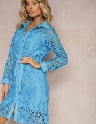 elsa.m by may Rochie Koszulowa Mini Albastră din dantelă ajurată și cu centură Norila