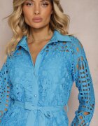 elsa.m by may Rochie Koszulowa Mini Albastră din dantelă ajurată și cu centură Norila