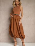 elsa.m by may Rochie Maro din Viscoză stil Balon cu Cordon Elegant cu Cataramă Stelliia