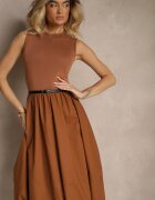 elsa.m by may Rochie Maro din Viscoză stil Balon cu Cordon Elegant cu Cataramă Stelliia