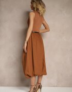 elsa.m by may Rochie Maro din Viscoză stil Balon cu Cordon Elegant cu Cataramă Stelliia