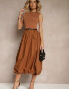 elsa.m by may Rochie Maro din Viscoză stil Balon cu Cordon Elegant cu Cataramă Stelliia