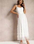 elsa.m by may Rochie Maxi Albă Cloș cu Bretele și Corset în Partea de Sus Ocartia