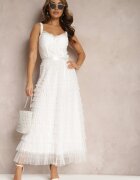 elsa.m by may Rochie Maxi Albă Cloș cu Bretele și Corset în Partea de Sus Ocartia