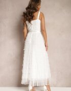 elsa.m by may Rochie Maxi Albă Cloș cu Bretele și Corset în Partea de Sus Ocartia