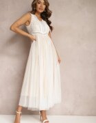 elsa.m by may Rochie Maxi Albă cu croială evazată cu Dantelă și Tul Herdolia