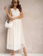 elsa.m by may Rochie Maxi Albă cu croială evazată cu Dantelă și Tul Herdolia