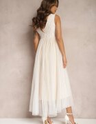 elsa.m by may Rochie Maxi Albă cu croială evazată cu Dantelă și Tul Herdolia
