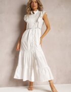elsa.m by may Rochie Maxi Albă cu croială evazată cu nasturi și broderii Adriyah