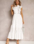 elsa.m by may Rochie Maxi Albă cu croială evazată cu nasturi și broderii Adriyah
