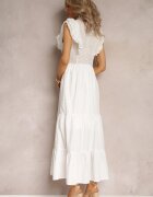 elsa.m by may Rochie Maxi Albă cu croială evazată cu nasturi și broderii Adriyah