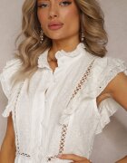elsa.m by may Rochie Maxi Albă cu croială evazată cu nasturi și broderii Adriyah