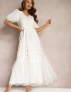 elsa.m by may Rochie Maxi Albă din Tul Cloș cu Curea și Mâneci Bufante Bervilla