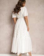 elsa.m by may Rochie Maxi Albă din Tul Cloș cu Curea și Mâneci Bufante Bervilla