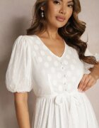 elsa.m by may Rochie Maxi Albă din Tul Cloș cu Curea și Mâneci Bufante Bervilla