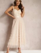 elsa.m by may Rochie maxi Bej deschis cloș cu bretele cu top tip corset Ocartia
