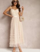elsa.m by may Rochie maxi Bej deschis cloș cu bretele cu top tip corset Ocartia