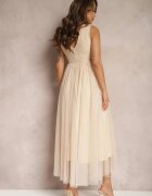 elsa.m by may Rochie Maxi Bej evazată cu dantelă și tul Herdolia