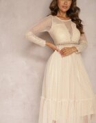 elsa.m by may Rochie Maxi Cloș Bej închis cu inserții de dantelă și tul Kollla