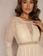elsa.m by may Rochie Maxi Cloș Bej închis cu inserții de dantelă și tul Kollla