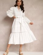 elsa.m by may Rochie midi Albă cu nasturi și dantelă Feralo