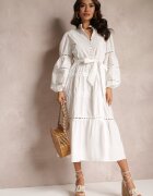 elsa.m by may Rochie midi Albă cu nasturi și dantelă Feralo