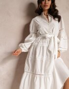 elsa.m by may Rochie midi Albă cu nasturi și dantelă Feralo