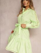 elsa.m by may Rochie Midi Verde deschis cu inserții ajurate și curea cu legătură Hudo