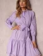 elsa.m by may Rochie Midi Violet Deschis cu Inserții Ajurate și Curea Legată Hudo