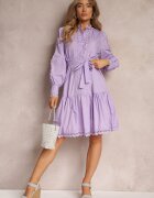 elsa.m by may Rochie Midi Violet Deschis cu Inserții Ajurate și Curea Legată Hudo