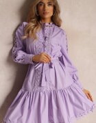 elsa.m by may Rochie Midi Violet Deschis cu Inserții Ajurate și Curea Legată Hudo