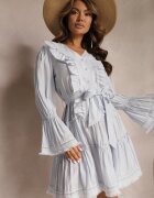 elsa.m by may Rochie Mini Albastră cu croi evazat cu volane și curea din material în talie Fiorfa