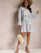 elsa.m by may Rochie Mini Albastră cu croi evazat cu volane și curea din material în talie Fiorfa
