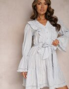 elsa.m by may Rochie Mini Albastră cu croi evazat cu volane și curea din material în talie Fiorfa