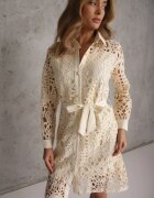 elsa.m by may Rochie Mini Bej Tip Cămașă din Dantelă Ajurată și cu curea Norila