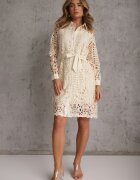 elsa.m by may Rochie Mini Bej Tip Cămașă din Dantelă Ajurată și cu curea Norila