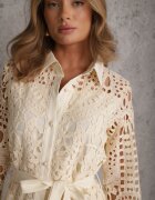 elsa.m by may Rochie Mini Bej Tip Cămașă din Dantelă Ajurată și cu curea Norila