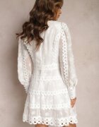 elsa.m by may Rochie Mini Brodată Albă cu nasturi și inserții ajurate Albastra