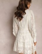 elsa.m by may Rochie Mini Brodată Bej deschis cu nasturi și inserții ajurate Albastra