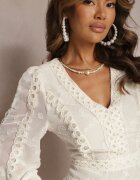 elsa.m by may Rochie Mini Brodată Bej deschis cu nasturi și inserții ajurate Albastra