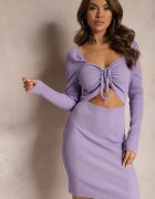 elsa.m by may Rochie Mini Mov Rebrată Cu Croială Cambrată Cu Legătură și Decupaj Xerdessa