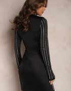 elsa.m by may Rochie Mini Mulată Negru-Argintie cu guler tip maletă și Aplicații Strălucitoare cu Strassuri Mistia