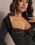 elsa.m by may Rochie Mini Negru-Argintiu din Bumbac cu Strasuri care Subliniază Bustul Cybelline