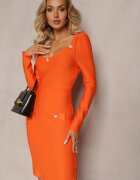 elsa.m by may Rochie Mini Portocalie Mulată cu Nasturi Perlați Vaast