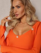 elsa.m by may Rochie Mini Portocalie Mulată cu Nasturi Perlați Vaast