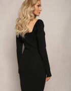 elsa.m by may Rochie Mini Reiată Neagră cu croială mulată cu legătură și decupaj Xerdessa