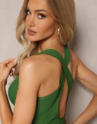 elsa.m by may Rochie Mini Verde Rebrată cu Bretele Încrucișate la Spate Neisa