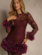 elsa.m by may Rochie mulată de cocktail din dantelă bordo cu aplicații din tul Kretalia